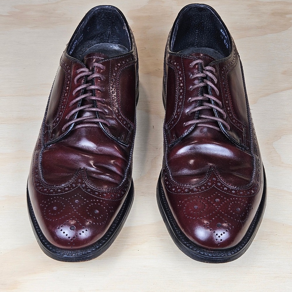 Hanover Mens Burgundy Leather Longwing Blucher Wingtip Dress Shoes 11 D/B USA